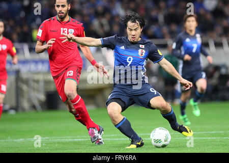 Shinji Okazaki (JPN) feiert Japans erste Tor 24. März 2016 - Fußball: FIFA World Cup Russland 2018 asiatischen Qualifier zweite Runde Gruppe E match zwischen Japan 5: 0 Afghanistan im Saitama Stadium 2002 in Saitama, Japan. © Yohei Osada/AFLO SPORT/Alamy Live-Nachrichten Stockfoto