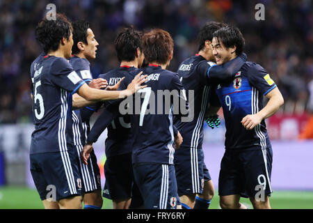 Shinji Okazaki (JPN) feiert Japans erste Tor 24. März 2016 - Fußball: FIFA World Cup Russland 2018 asiatischen Qualifier zweite Runde Gruppe E match zwischen Japan 5: 0 Afghanistan im Saitama Stadium 2002 in Saitama, Japan. © Yohei Osada/AFLO SPORT/Alamy Live-Nachrichten Stockfoto