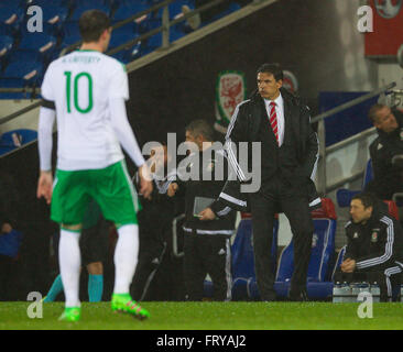 Cardiff City Stadium, Cardiff, Wales. 24. März 2016. Vauxhall internationale freundlich, Wales und Nordirland. Wales-Manager Chris Coleman während des Spiels Credit: Action Plus Sport/Alamy Live News Stockfoto