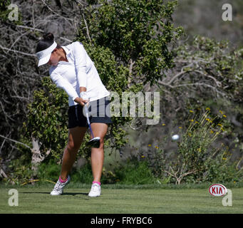 Carlsbad, Kalifornien, USA. 24. März 2016. Megan Khang am 8. Loch in der ersten Runde des Kia-Klassikers im Aviara Golfclub in Carlsbad, Kalifornien. Justin Cooper/CSM/Alamy Live-Nachrichten Stockfoto