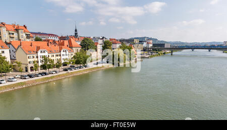 Maribor Stadtbild und Drau in Slowenien. Stockfoto