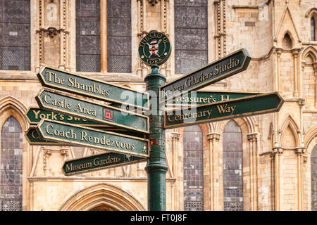 Melden Sie auf York touristische Attraktionen im York Minster, York, North Yorkshire, England, UK Stockfoto