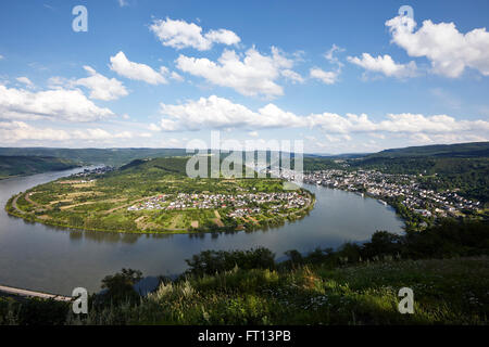 Blick von der Gedeonseck auf den großen Bogen in den Rhein, Boppard, Rheinland-Pfalz, Deutschland Stockfoto