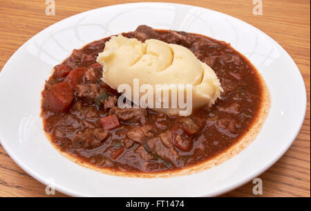 Teller mit Rindfleisch und Guinness Irish Stew garniert mit Maische Kartoffel Dublin Irland Stockfoto