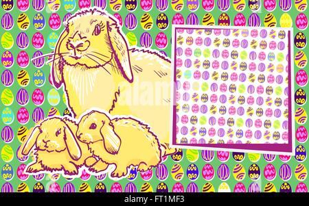 Osterhasen und gefärbten Eiern. Das Design der Banner oder Grußkarten zu Ostern. Vektor-Design-Illustration. Stock Vektor