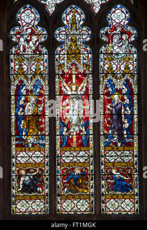 Tewkesbury Abbey Glasfenster. Tewkesbury, Gloucestershire, England Stockfoto