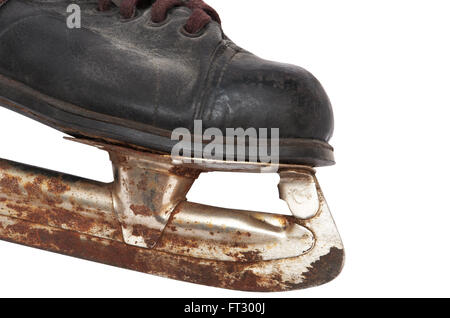 Alte Kinder Schlittschuhe auf weißem Hintergrund Stockfoto