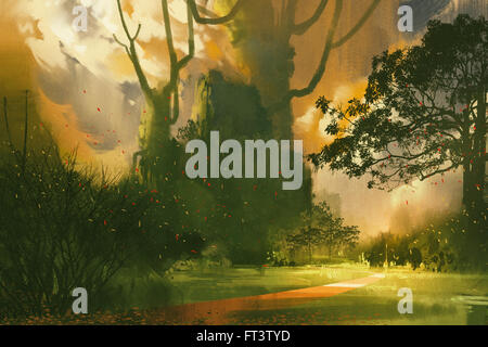 Landschaftsmalerei, Berg, Baumriesen Stockfoto