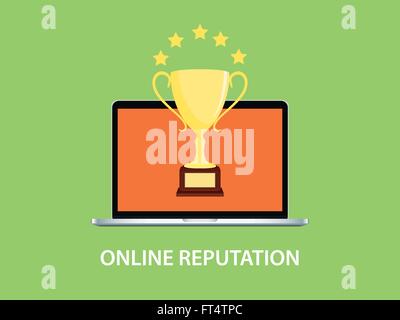 Online-Reputation Illustration mit Laptop Notebook und Gold-Trophäe Stock Vektor