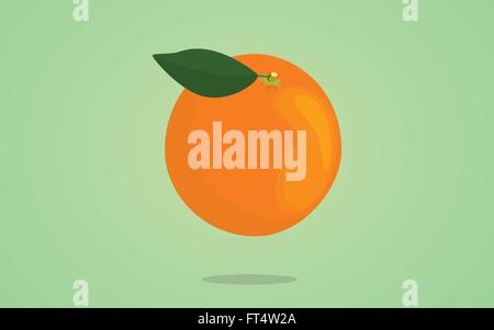 orange Frucht mit Blatt auf den oberen und grünen Hintergrund Stock Vektor