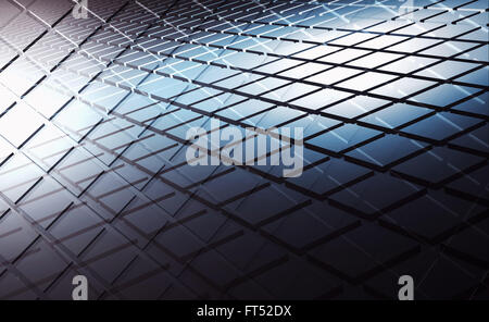Abstrakte dunklen glänzenden digitalen Hintergrund mit quadratischen Mustern Schichten, 3d illustration Stockfoto