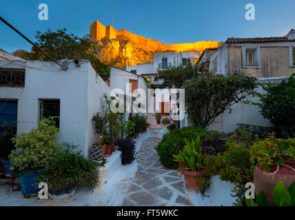 Akropolis von den Straßen von Anafiotika gesehen, Stockfoto