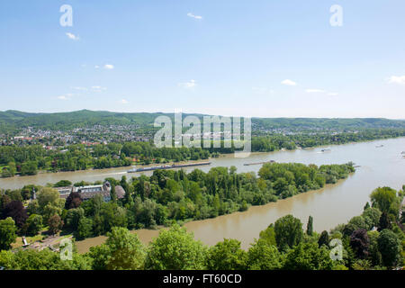 Deutschland, Nordrhein-Westfalen, Rhein-Sieg-Kreis, Blick von Rolandsbogen Über sterben Rheininseln Nonnenwerth Und Grafenwerth nach Stockfoto