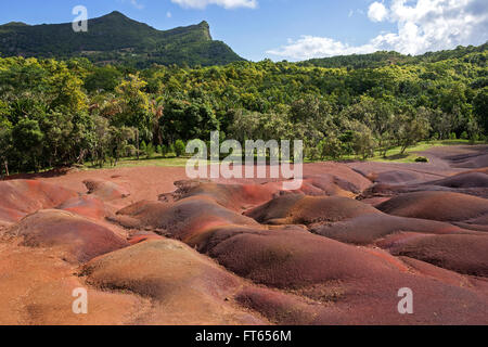 Sieben farbige Erden von Chamarel, Chamarel, Mauritius Stockfoto