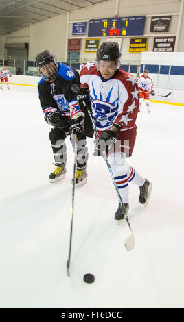 Die CBP/Eis-Hockey-Team besiegt Homeland Security Eishockey Team 4: 2 in der ersten Runde von den World Police and Fire Games statt in Reston Virginia am 27. Juni 2015. Die Spiele ziehen über 10.000 TeilnehmerInnen des Wettbewerbs. Foto von James Tourtellotte Stockfoto