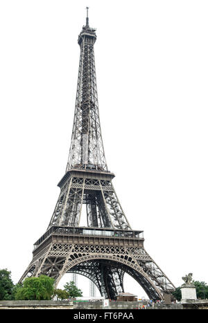 Eiffelturm auf weißem Hintergrund. Champ de Mars, Paris, Frankreich Stockfoto