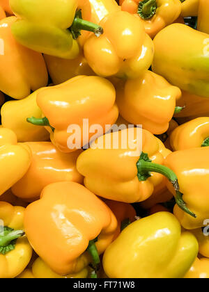 Gelbe Paprika In Gemüsemarkt Anzeige Stockfoto