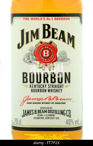 Jim Beam Bourbon Whiskey isoliert auf weißem Hintergrund. Stockfoto