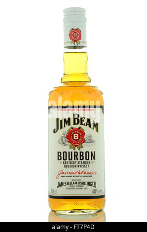 Jim Beam Bourbon Whiskey isoliert auf weißem Hintergrund. Stockfoto