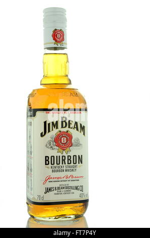 Jim Beam Bourbon Whiskey isoliert auf weißem Hintergrund. Stockfoto