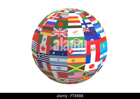 Globe International World Flags, 3D-Rendering isolierten auf weißen Hintergrund Stockfoto