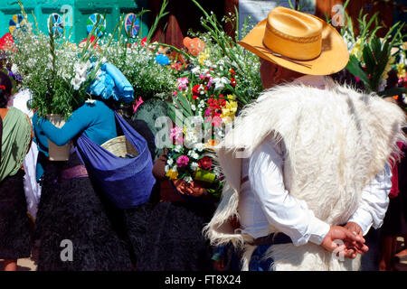 San Juan Chamula, Sonntag religiöse Zeremonie, San Cristobal de Las Casas Bereich, Chiapas, Mexiko Stockfoto