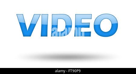 Wort-VIDEO mit blauer Schrift und Schatten. Stockfoto