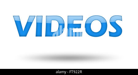 Text VIDEOS mit blauer Schrift und Schatten. Stockfoto