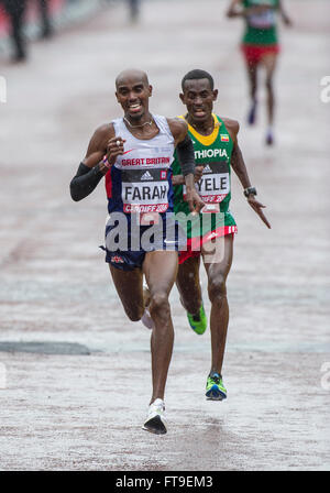 Cardiff, UK. 26. März 2016. Mo Farah und Abayneh Ayele bei der IAAF / Halbmarathon-Weltmeisterschaften Cardiff University, Cardiff UK Credit Samstag, 26. März 2016: Gary Mitchell/Alamy Live-Nachrichten Stockfoto