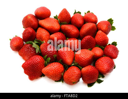 Reihe von frischen Erdbeeren auf weißem Hintergrund isoliert Stockfoto