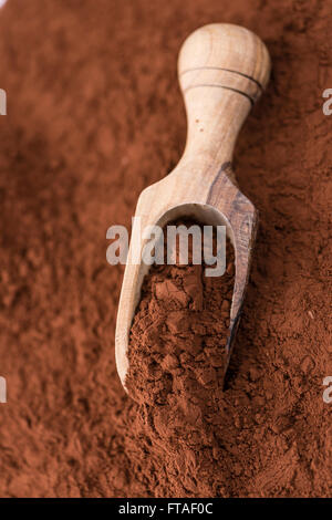 Portion Kakaopulver (Tiefenschärfe) als detaillierte Nahaufnahme Stockfoto