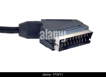 Scart-Kabel isoliert auf weiss, Schneidepfad Stockfoto