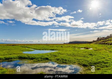 Wolken über Felder, Grange-über-Sande, Cumbria, England Stockfoto