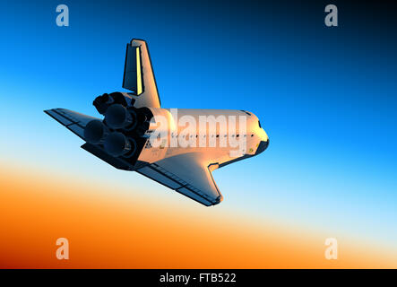 Space Shuttle In den Himmel. 3D Szene. Stockfoto