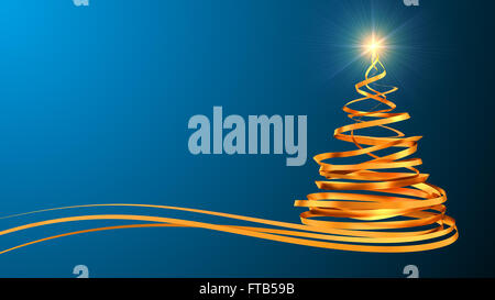 Weihnachtsbaum aus Gold Bänder über Cyan Hintergrund Stockfoto