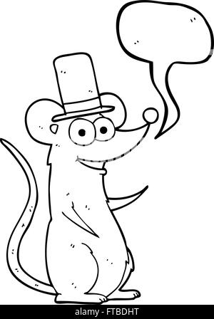 Freihändig gezeichnete Rede Blase Cartoon Maus im Zylinder Stock Vektor