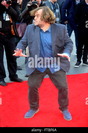 Jack Black auf der Europa-Premiere von "Kung Fu Panda 3' im Odeon Leicester Square in London, England. 6. März 2016. Stockfoto