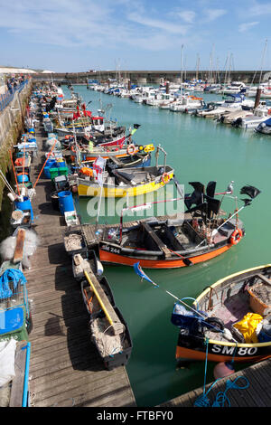 Angelboote/Fischerboote vertäut an der Brighton Marina in East Sussex Stockfoto