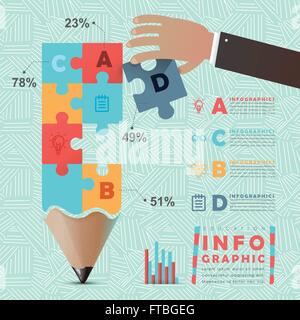 Bildung-Infografik mit bunten Puzzle-Bleistift-Elemente Stock Vektor