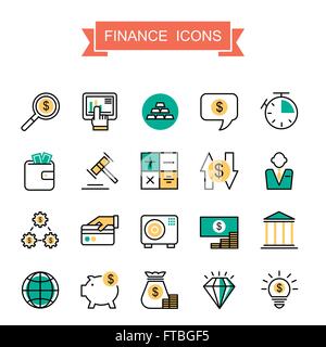 Finanzen die Symbolsammlung in dünne Linienstil Stock Vektor