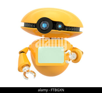 Orange Roboter isoliert auf weißem Hintergrund. 3D-Rendering Bild mit Beschneidungspfad. Stockfoto