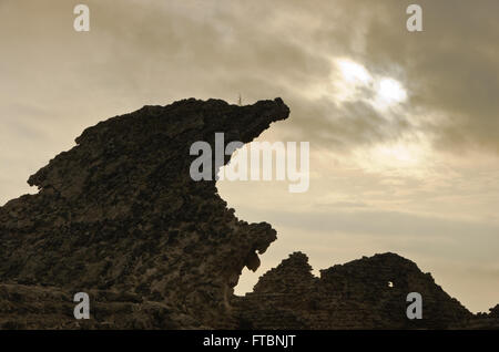 Sonnenuntergang am Strand bei Nora archäologische Stätte, in der Nähe der Stadt Pula, Sardinien Stockfoto