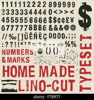 Hausgemachte Holzschnitt zu setzen. Zahlen und Markierungen Stock Vektor
