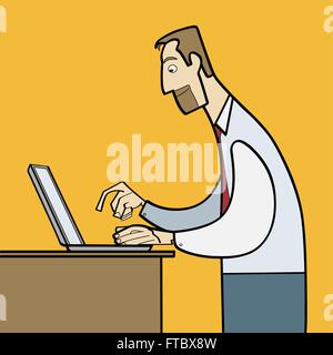 Mann arbeitet am Laptop flache Vektor Stock Vektor