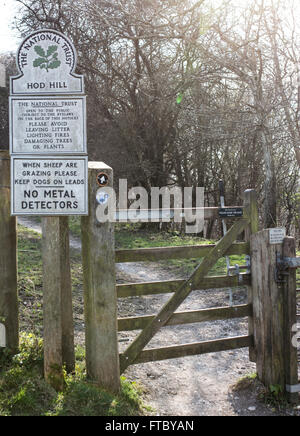 Ortseingangsschild Hod Hill National Trust Stockfoto