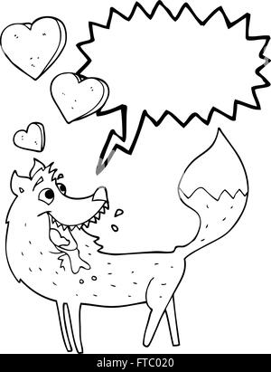 Freihändig gezeichnete Rede Blase Cartoon Wolf in der Liebe Stock Vektor