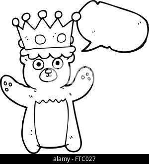 Freihändig gezeichnete Rede Blase Cartoon Teddybär mit Krone Stock Vektor