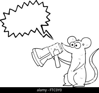 Freihändig gezeichnete Rede Blase Cartoon Maus mit Megaphon Stock Vektor