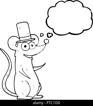 Freihändig gezeichnete Gedanken Bubble Cartoon Maus im Zylinder Stock Vektor