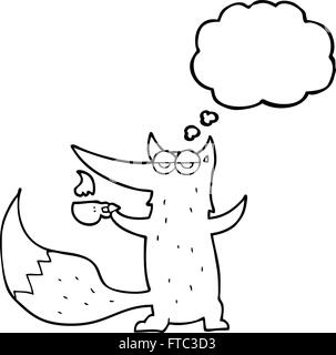 Freihändig gezeichnete Gedanken Bubble Cartoon Wolf mit Kaffeetasse Stock Vektor